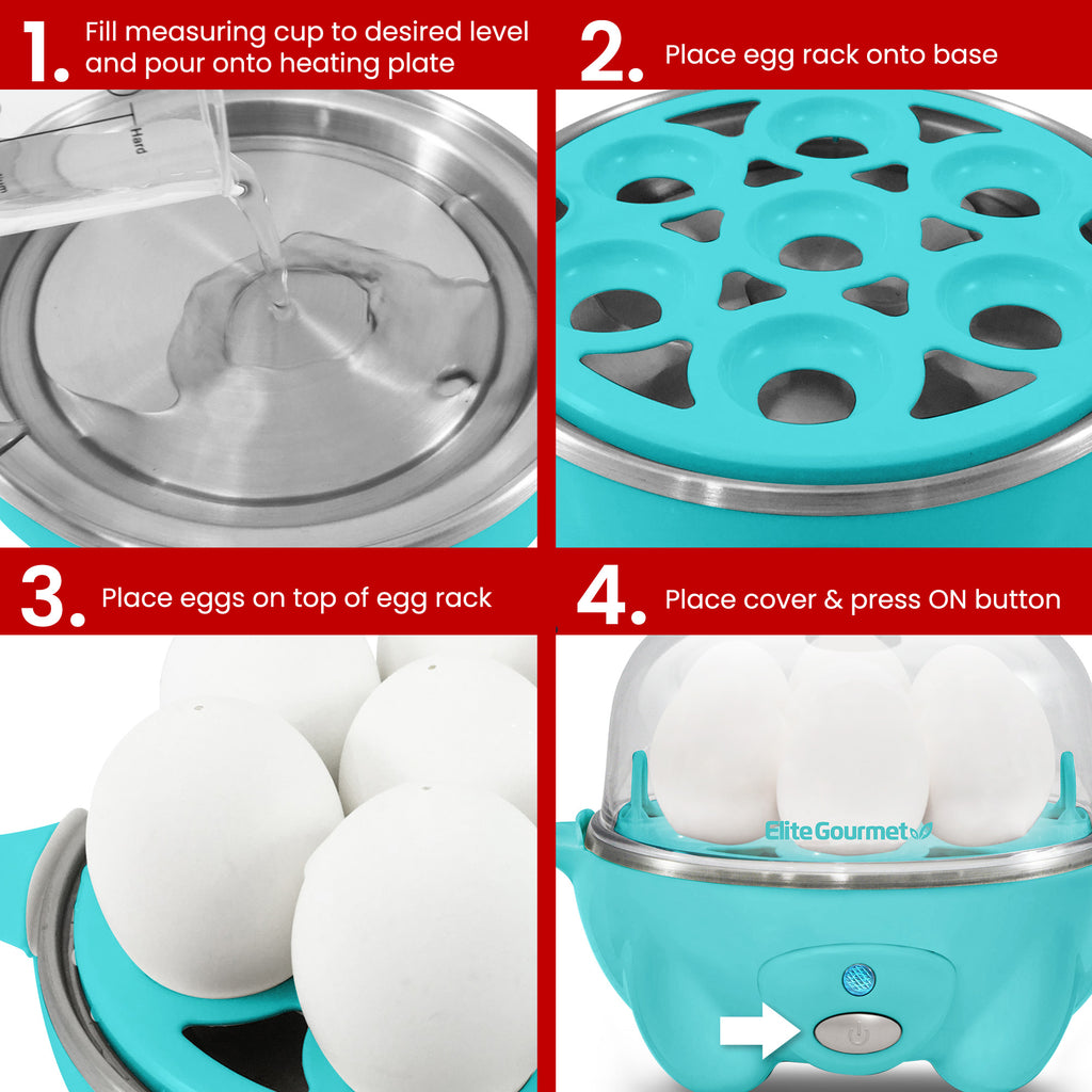 7-Egg Automatic Easy Egg Cooker, Steamer, Poacher (Teal)