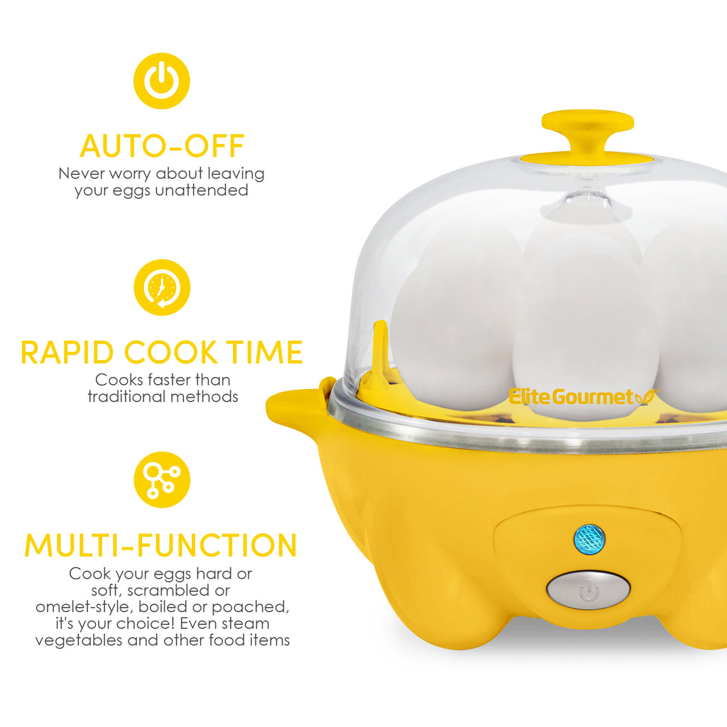 7-Egg Automatic Easy Egg Cooker, Steamer, Poacher (Yellow)