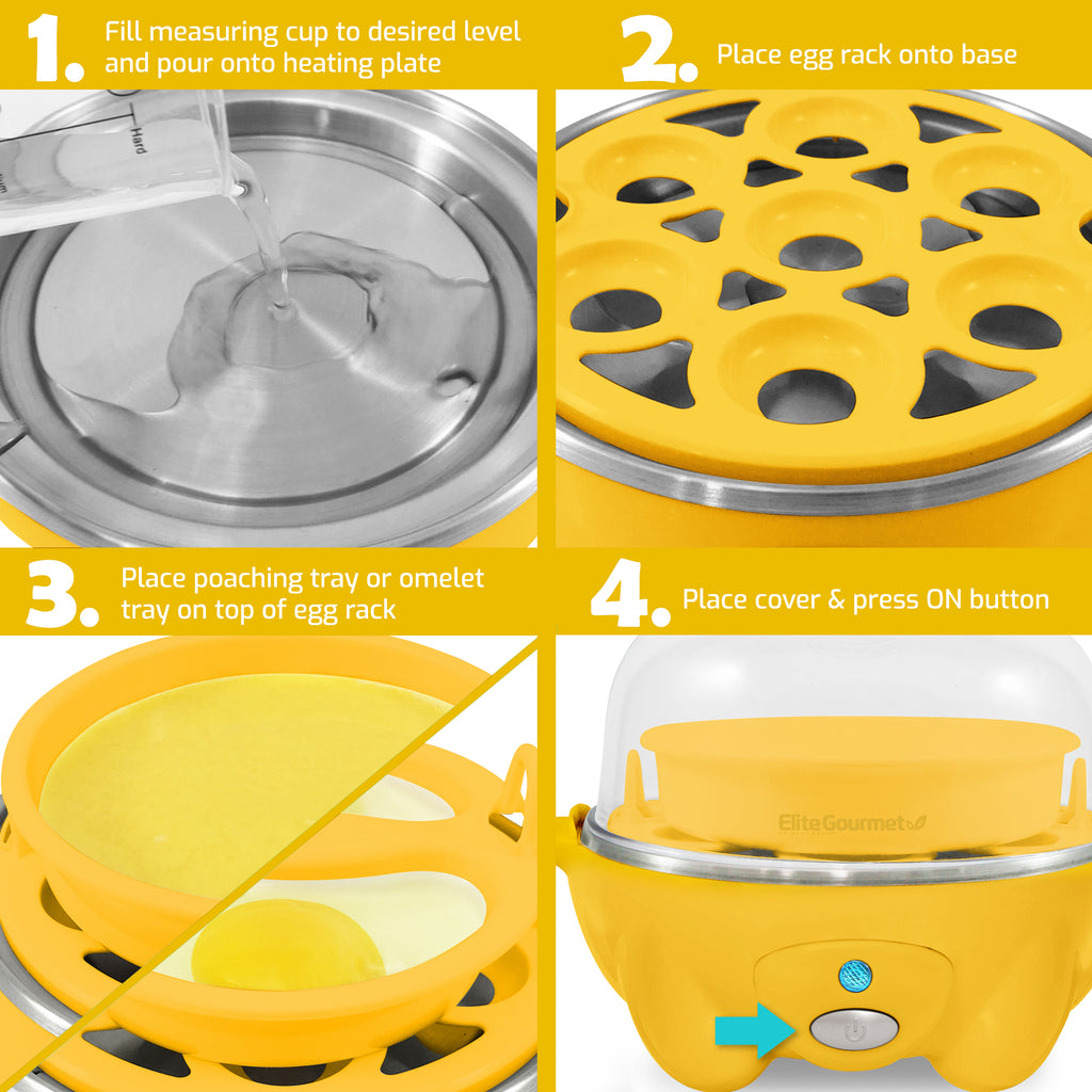 7-Egg Automatic Easy Egg Cooker, Steamer, Poacher (Yellow)