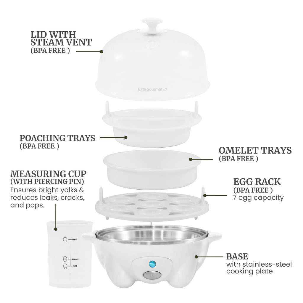 7-Egg Automatic Easy Egg Cooker, Steamer, Poacher (White)