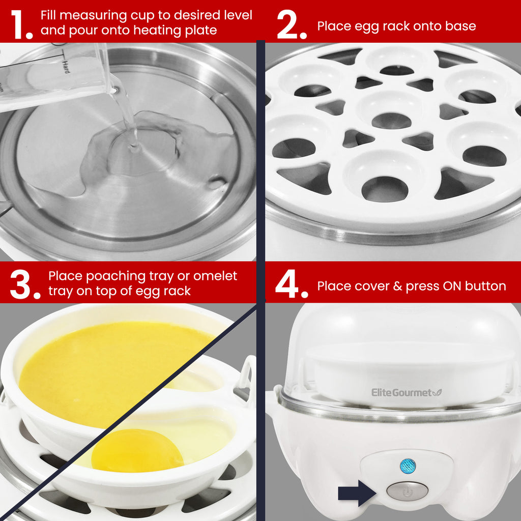 7-Egg Automatic Easy Egg Cooker, Steamer, Poacher (White)