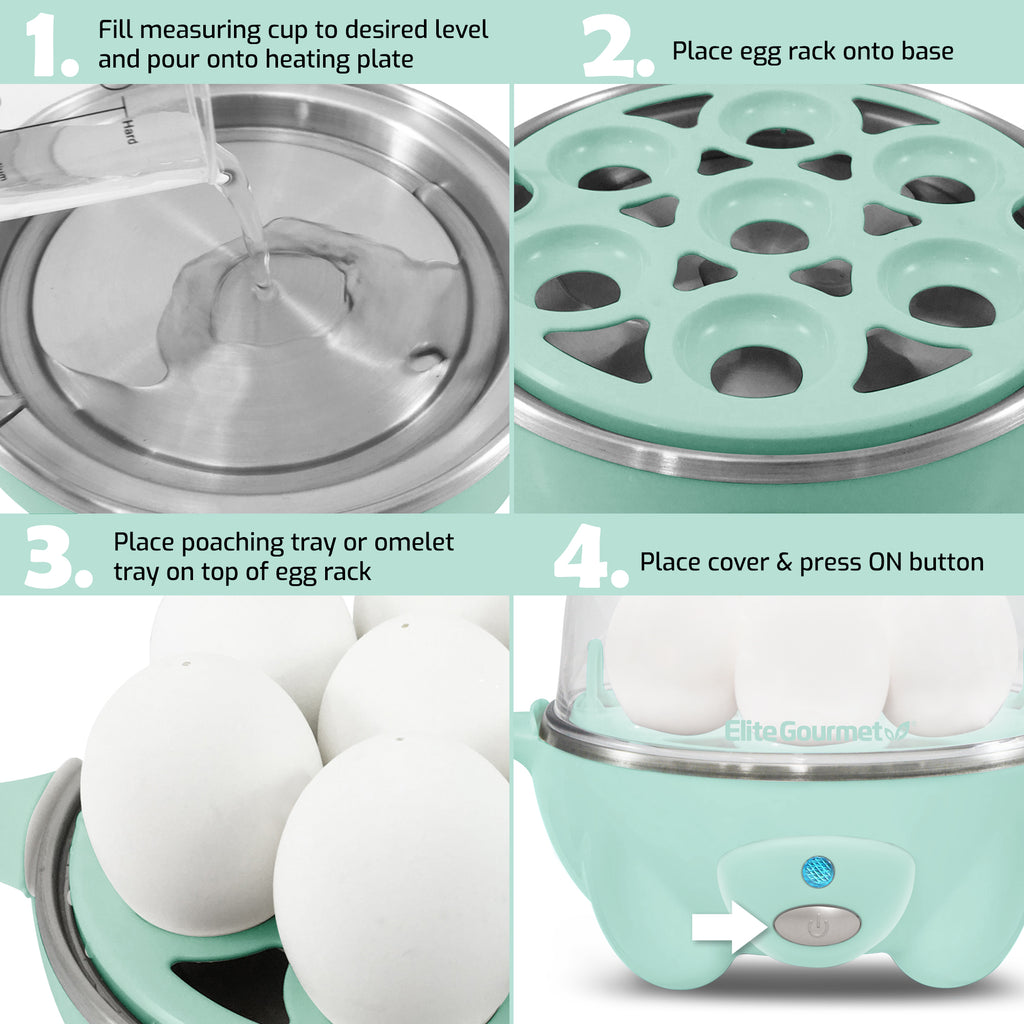 7-Egg Electric Easy Egg Cooker, Steamer, Poacher (Mint)