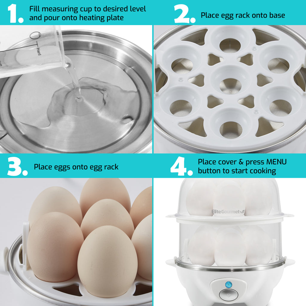 Elite Platinum EGC-207 hard boiled egg cooking steps diagram