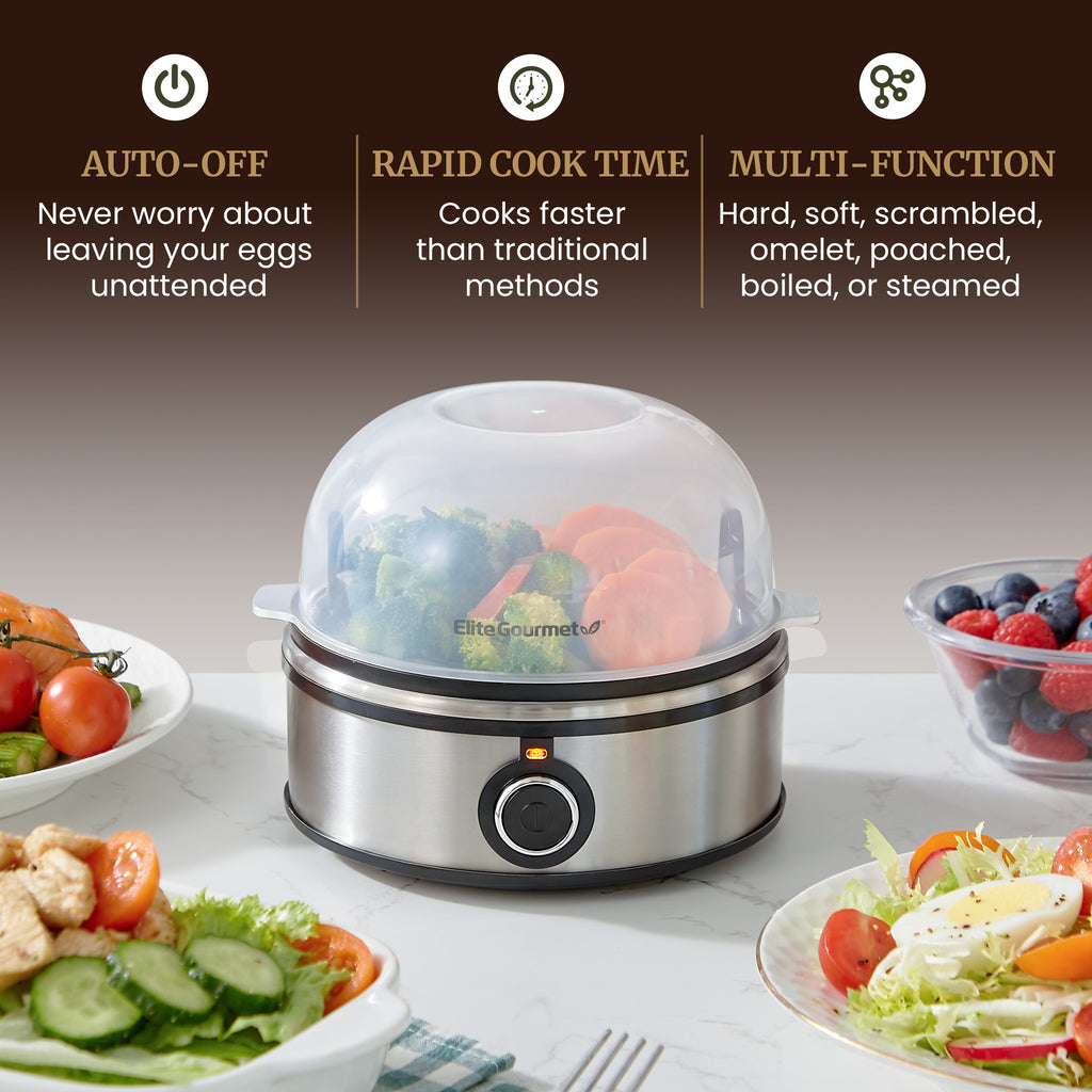 7-Egg Automatic Easy Egg Cooker, Steamer, Poacher (Stainless Steel)