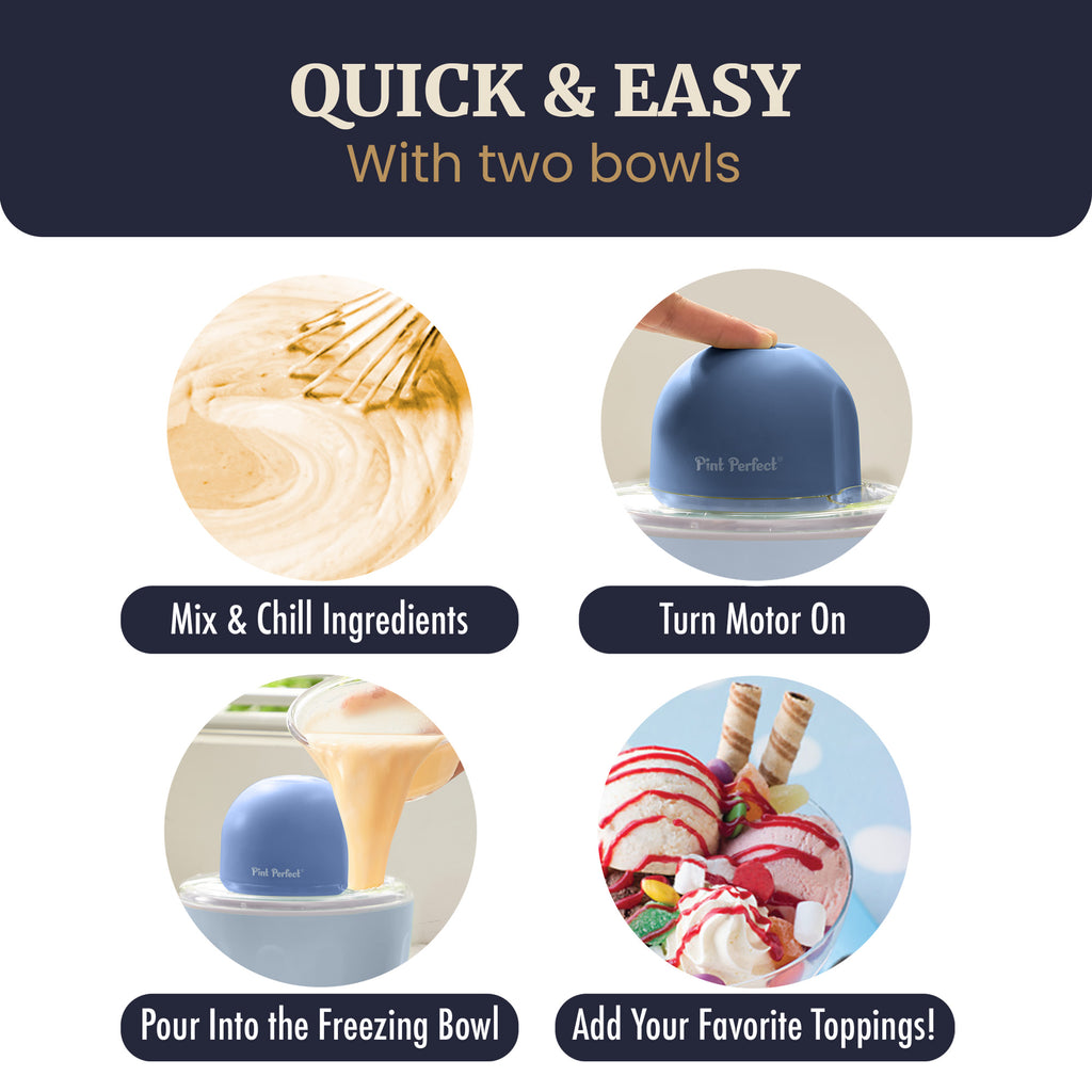 1 Pint Cordless Ice Cream Maker with 2 Freezer Bowls
