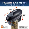Powerful & Compact.  Fits most jars & easy to store.  Powered by AA Batteries (not included).  6.8" x 2.5" x 4.3"  (Inner Clamps - 1.2" to 3.5") (Outer Clamps 1" to 3.5")