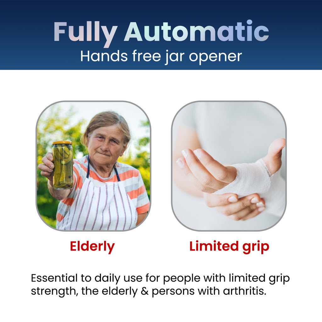 Full Automatic Hands free jar opener.  Elderly & Limited Grip.  Essential to daily use for people with limited grip strength, the elderly & persons with arthritis.