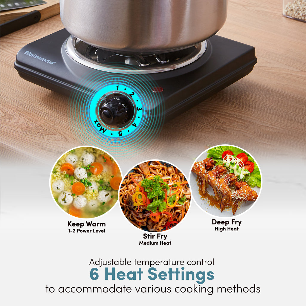 Keep Warm 1-2 Power Level.  Stir Fry Medium Heat.  Deep Fry High Heat.  Adjustable temperature control.  6 Heat Settings to accommodate various cooking methods.