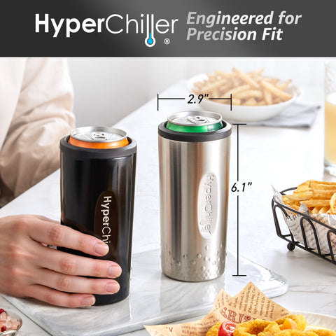HyperChiller Dual Wall Vacuum Insulated, Slim Can Cooler (Black)