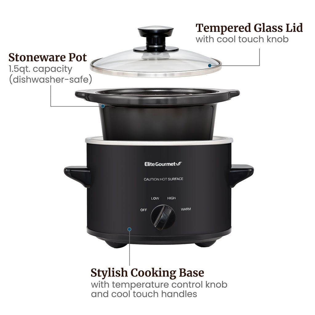 1.5Qt. Electric Slow Cooker with Glass Lid (Black)
