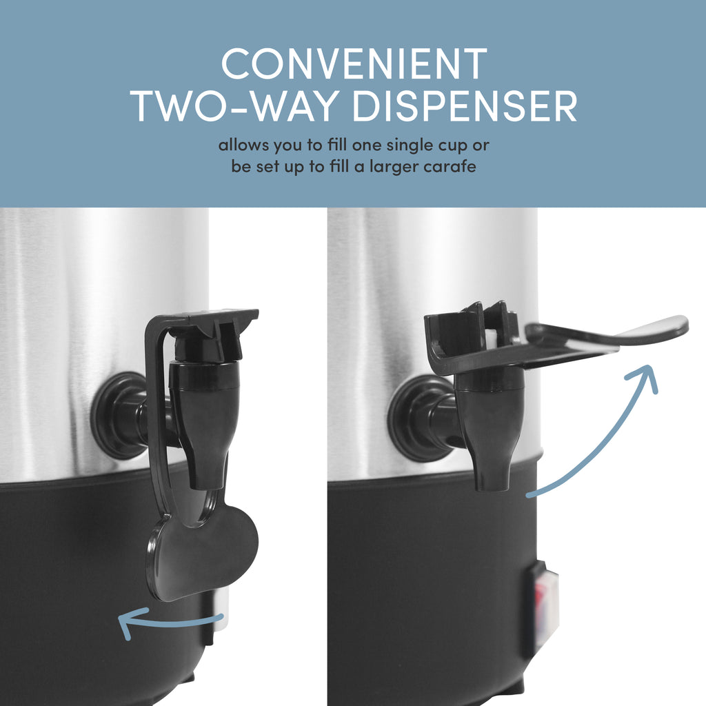 CONVENIENT TWO-WAY DISPENSER allows you to fill one single cup or be set up to fill a larger carafe.