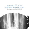 BEAUTIFUL BRUSHED STAINLESS STEEL INTERIOR with easy-to-read water level markings. Max 30CUP