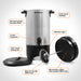 Parts of Stainless steel coffee urn : Cool-touch handles, 304 food grade stainless steel, 2-way dispenser, Indicator light, Cool-touch locking lid, Stem for basket (BPA Free), Removable coffee filter basket (BPA Free).