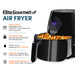 Elite Gourmet Air Fryer.  Easy to clean, dishwasher-safe. FOA/PTFE-Free drawer pan and frying rack.   60-Minute Timer plus auto shut-off function and indicator bell.  Little or no oil equals up to 80% less fat.  Adjustable temperature control from 160F to 400F.  Integrated air filtration system for an odor-free kitchen.