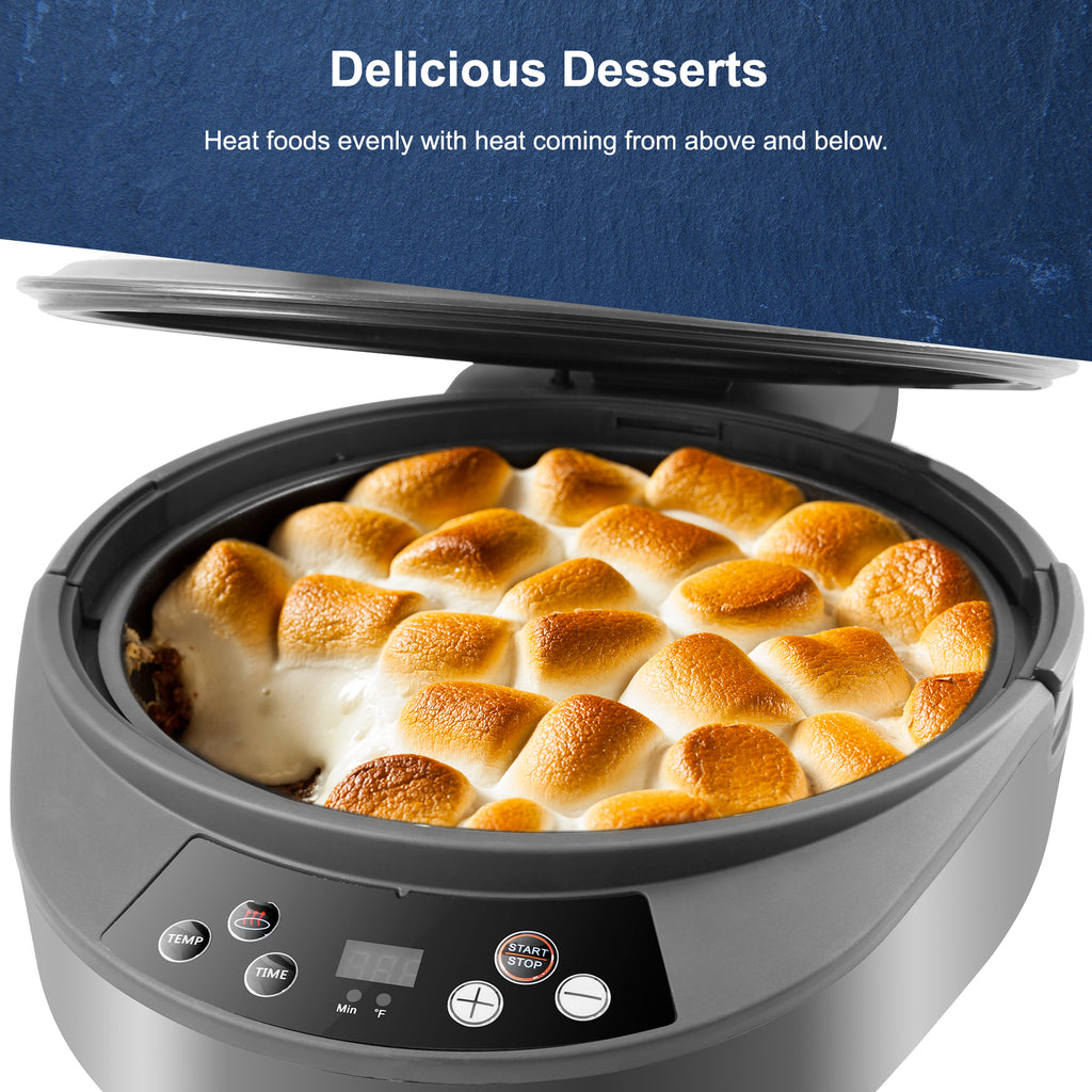 Delicious Desserts, Heat foods evenly with heat coming from above and below. Image showing 5Qt Rapid Air Fryer & Multi-cooker with marshmallow.