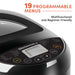 19 PROGRAMMABLE MENUS Multifunctional and Beginner-Friendly. Showing touch screen menu of Elite Gourmet rice cooker.