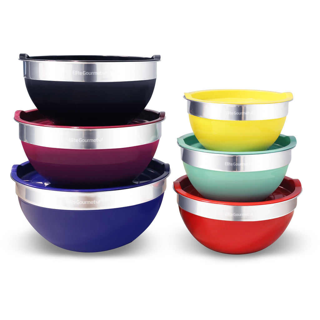 Elite Gourmet 12 PC Stainless Steel Mixing Bowls with Lids [EBS
