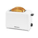 2 slice cool touch white toaster with 2 slice of toasts in the slot.