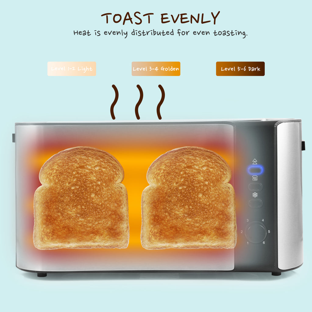 Elite Gourmet 4 Slice Toaster ECT-3100# Long Slot, Reheat, 6 Toast  Settings, Defrost