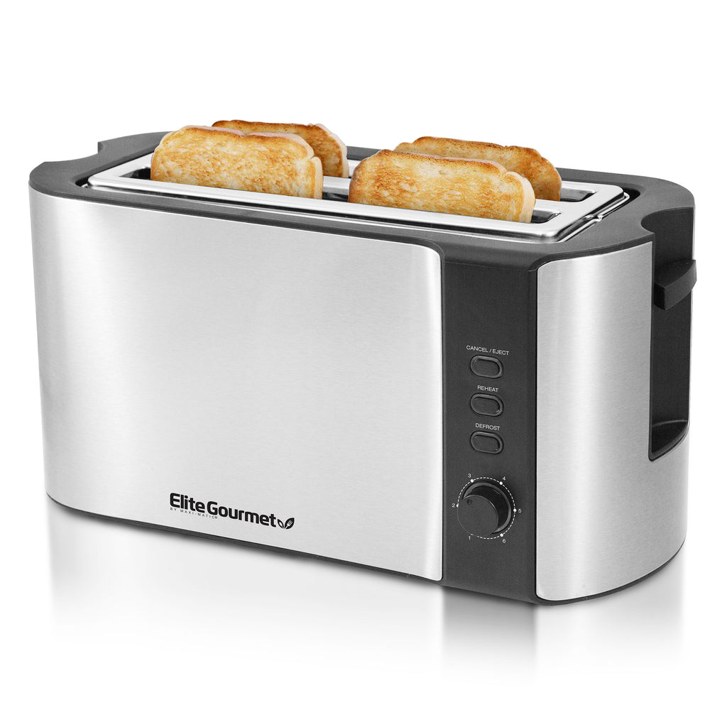 Elite Gourmet ECT-4829 Long Slot 4 Slice Toaster, 6 Toast Settings Toaster  Defrost, Reheat, Cancel Functions, Slide Out Crumb Tray, Extra Wide Slots