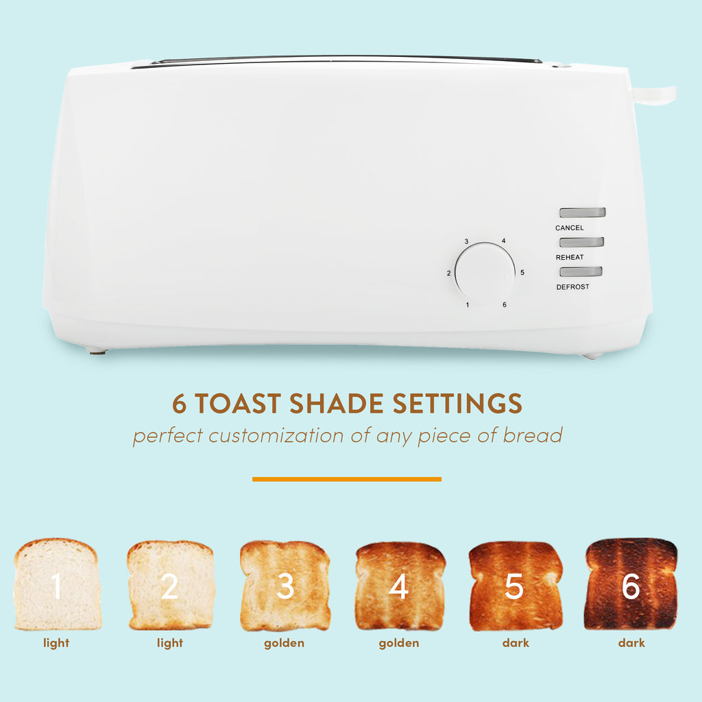 6 TOAST SHADE SETTINGS perfect customization of any piece of bread. Breads with different shades.