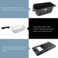 Removable Enamel coated inner container for easy clean up. Large dishwasher safe stainless steel frying basket holds over 2.5lbs of food. Viewing window with charcoal air filter that absorbs the frying odors. Image showing parts of  Electric Immersion Deep Fryer.