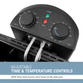 ADJUSTABLE TIME & TEMPERATURE CONTROLS NOTE: Timer knob must be set to Power On the deep fryer.