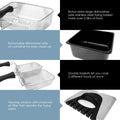 Bonus extra large dishwasher safe stainless steel frying basket holds over 2.5lbs of food, Removable dishwasher safe oil container for easy clean up, Double baskets let you cook 2 different foods at once, Viewing window with charcoal air filter that absorbs the frying odors.