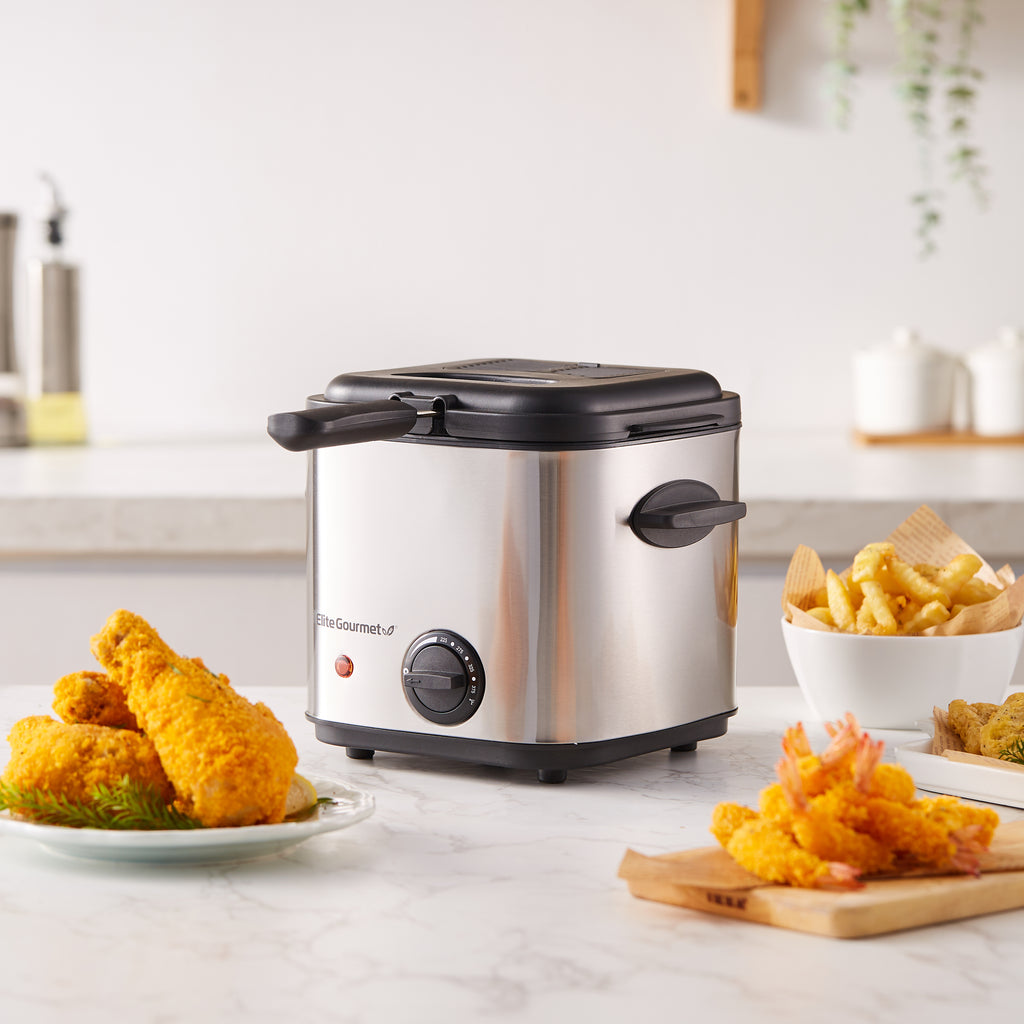 2Qt. Stainless Steel Deep Fryer with Lid – Shop Elite Gourmet - Small  Kitchen Appliances