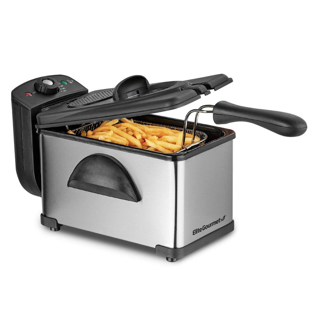 2Qt. Stainless Steel Deep Fryer with Lid – Shop Elite Gourmet - Small  Kitchen Appliances
