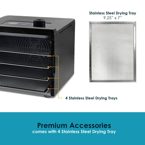 Stainless Steel Drying Tray 9.25" x 7".  4 Stainless Steel Drying Trays.  Premium Accessories comes with 4 stainless steel drying trays.