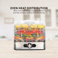 EVEN HEAT DISTRIBUTION Base-mounted fan and heating element provide constant air flow for even drying. Image showing heat distribution of food dehydrator.