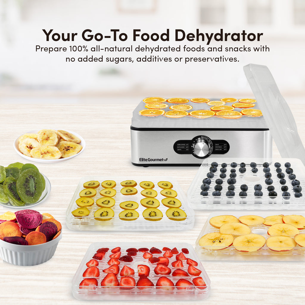 Electric Food Dehydrator, Stainless Steel Trays – Shop Elite Gourmet -  Small Kitchen Appliances