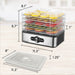 11.3" width, 9.7" height, 8.1" depth, 1" height for each tray on dehydrator. 11.3" width x 8" length x 1.25" height for each trays.
