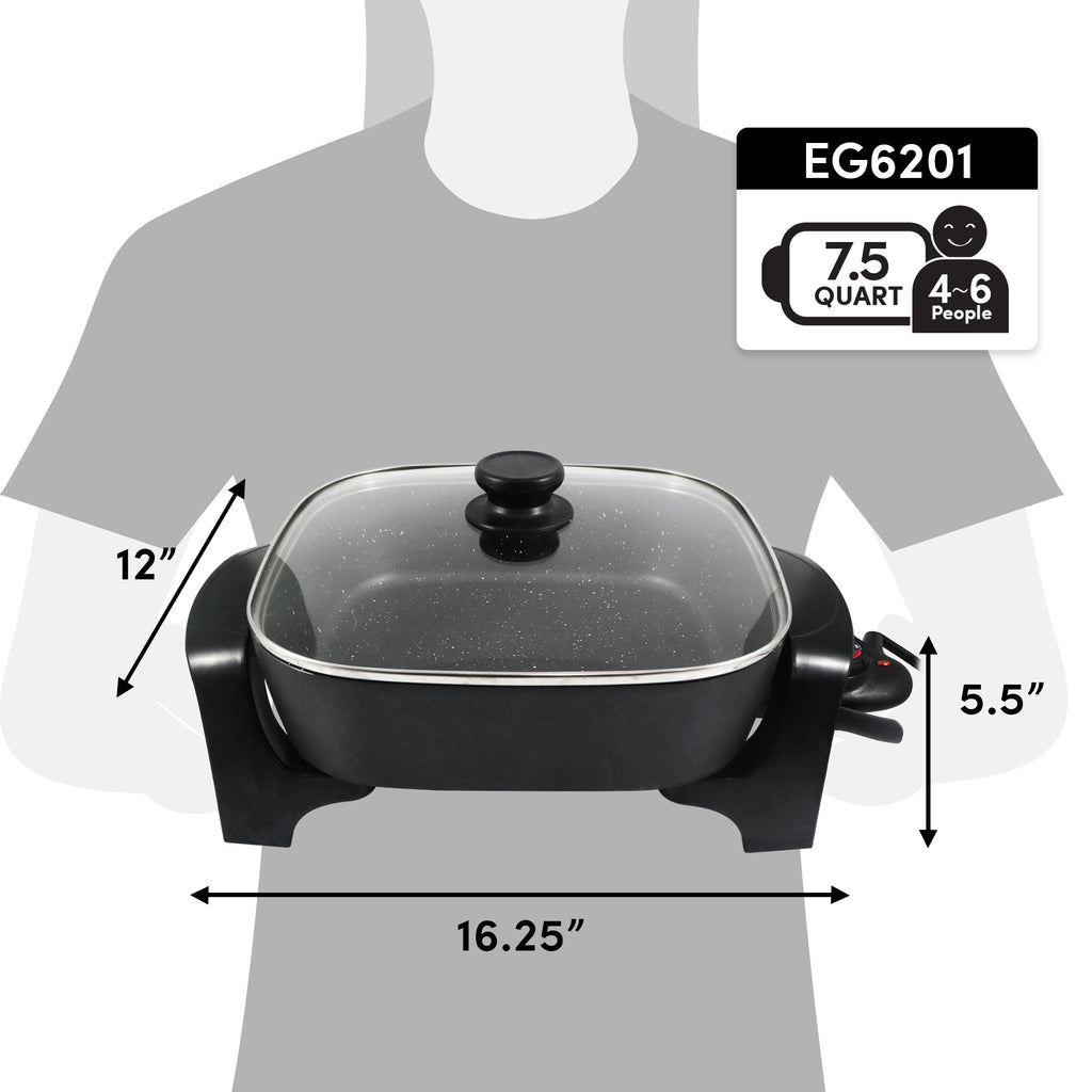 Elite-Cuisine 12'' Non Stick Electric Skillet with Glass Lid