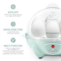 Auto-Off. Never worry about leaving your eggs unattended. Rapid Cooke Time. Cooks faster than traditional methods. Multi-Function, cooks your eggs hard or soft, scrambled or omelet-style. Boiled of poached, it's your choice! Even steam vegetables and other foods.
