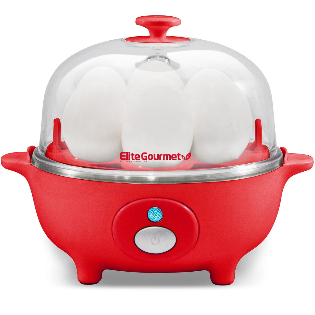 Elite Gourmet EGC115M Easy Egg Cooker Electric 7-Egg Capacity, Soft, Medium, Hard-Boiled Egg Cooker with Auto Shut-Off, Measuring Cup Included, BPA