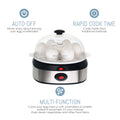 Auto-Off. Never worry about leaving your eggs unattended. Rapid Cooke Time. Cooks faster than traditional methods. Multi-Function, cooks your eggs hard or soft, scrambled or omelet-style. Boiled of poached, it's your choice! Even steam vegetables and other foods.