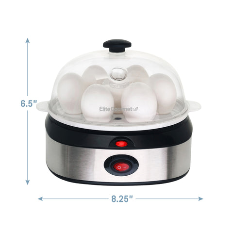 Dimensions of egg cooker. 6.5" Height, 8.25" Diameter.