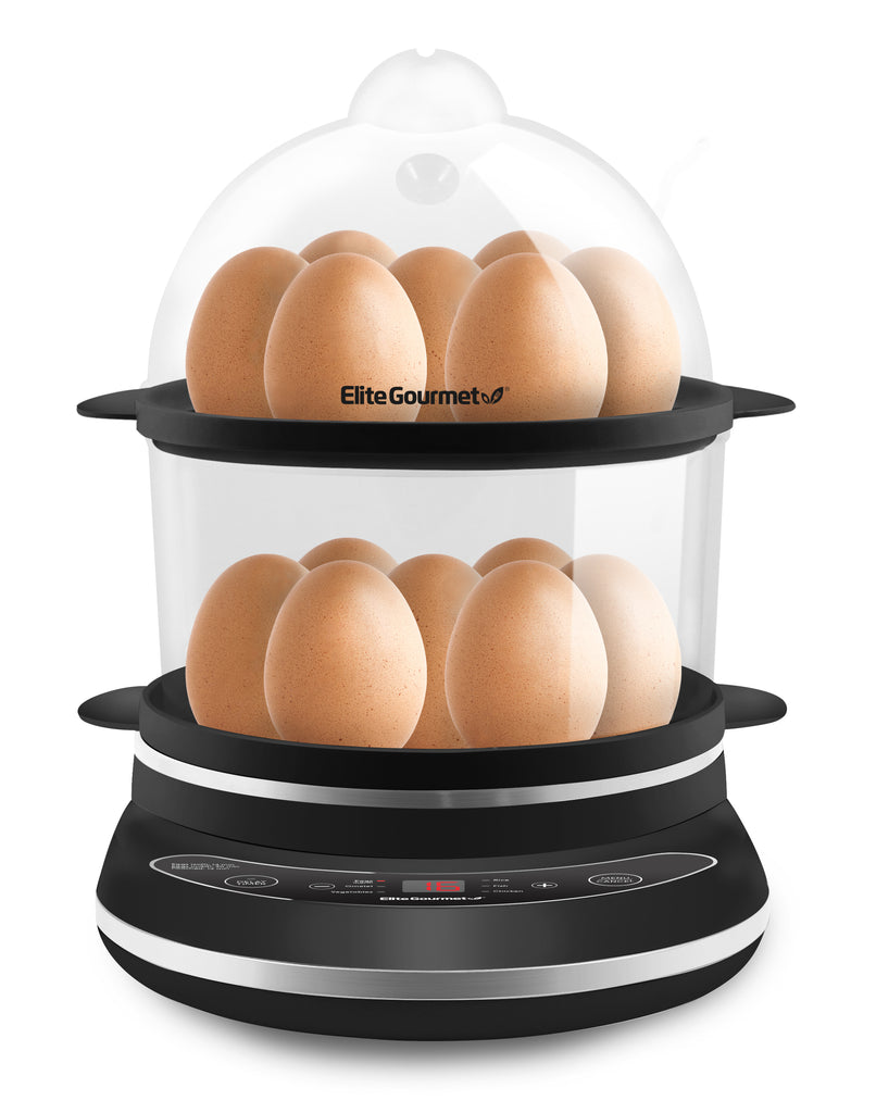 Elite Gourmet EGC1405M 2-Tiered Rapid Egg Cooker, 5-Egg Poacher, Omelets,  Soft, Medium, Hard-Boiled Eggs with Auto Shut-Off and Buzzer, BPA Free, 14