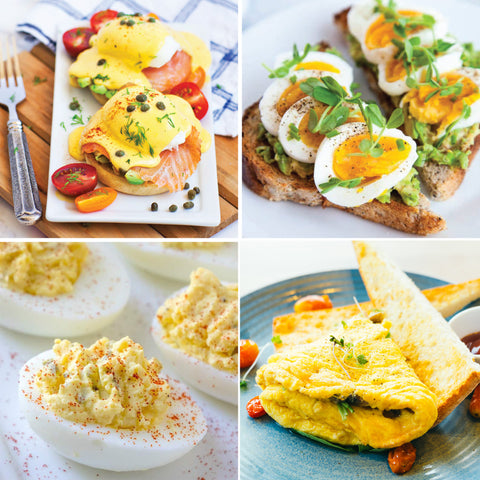 Various types of foods made with eggs
