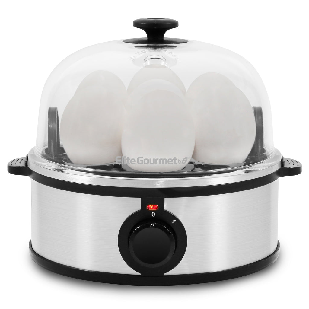Elite Gourmet EGC322CW Easy Egg Cooker Electric 7-Egg Capacity, Soft, Medium, Hard-Boiled Egg Cooker with Auto Shut-Off, Measuring Cup Included, BPA