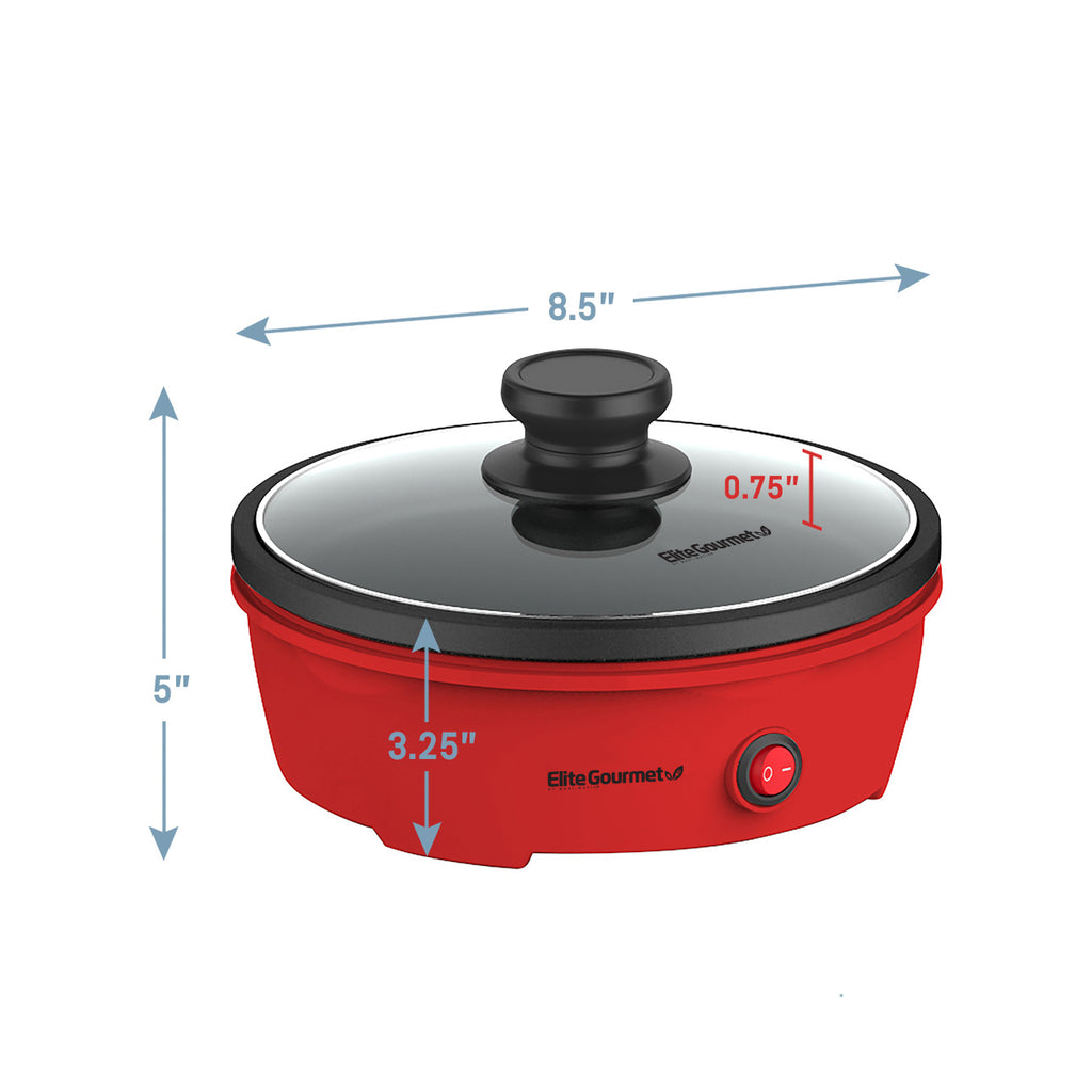Elite Gourmet EG-1500R 15-Inch Electric Skillet with Glass Lid, Red 
