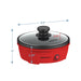 Dimensions of skillet:  8.5" Diameter, 5" Height of entire unit.  3.25" Height of pan only.  0.75" of lid & knob.
