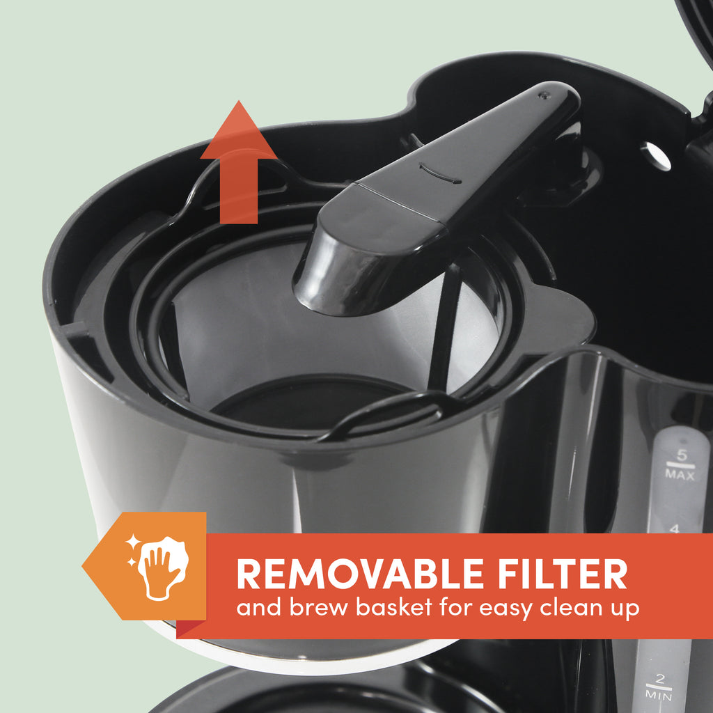 REMOVABLE FILTER and brew basket for easy clean up