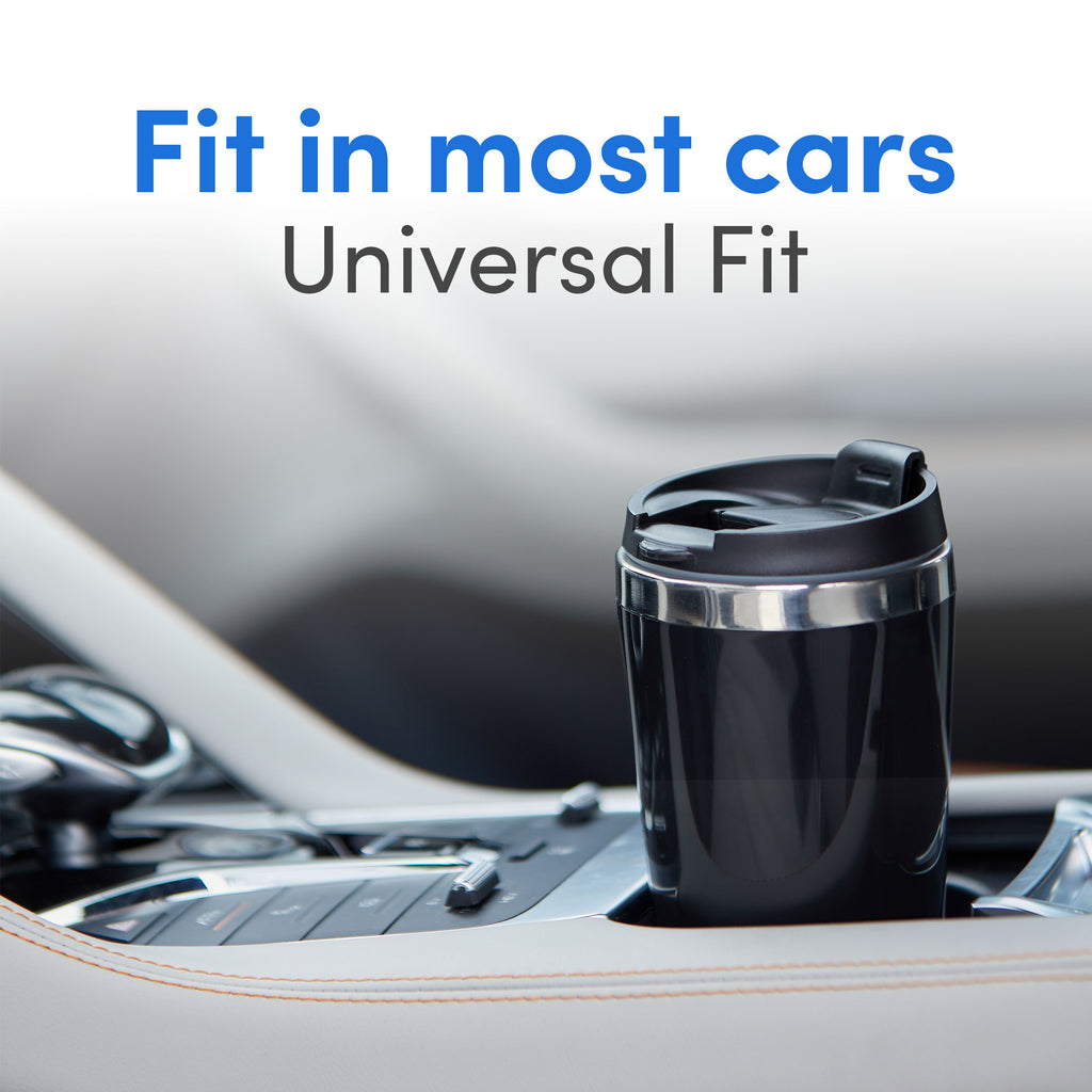 Universal Fit Fits in most cars. Mug in the car cup holder.