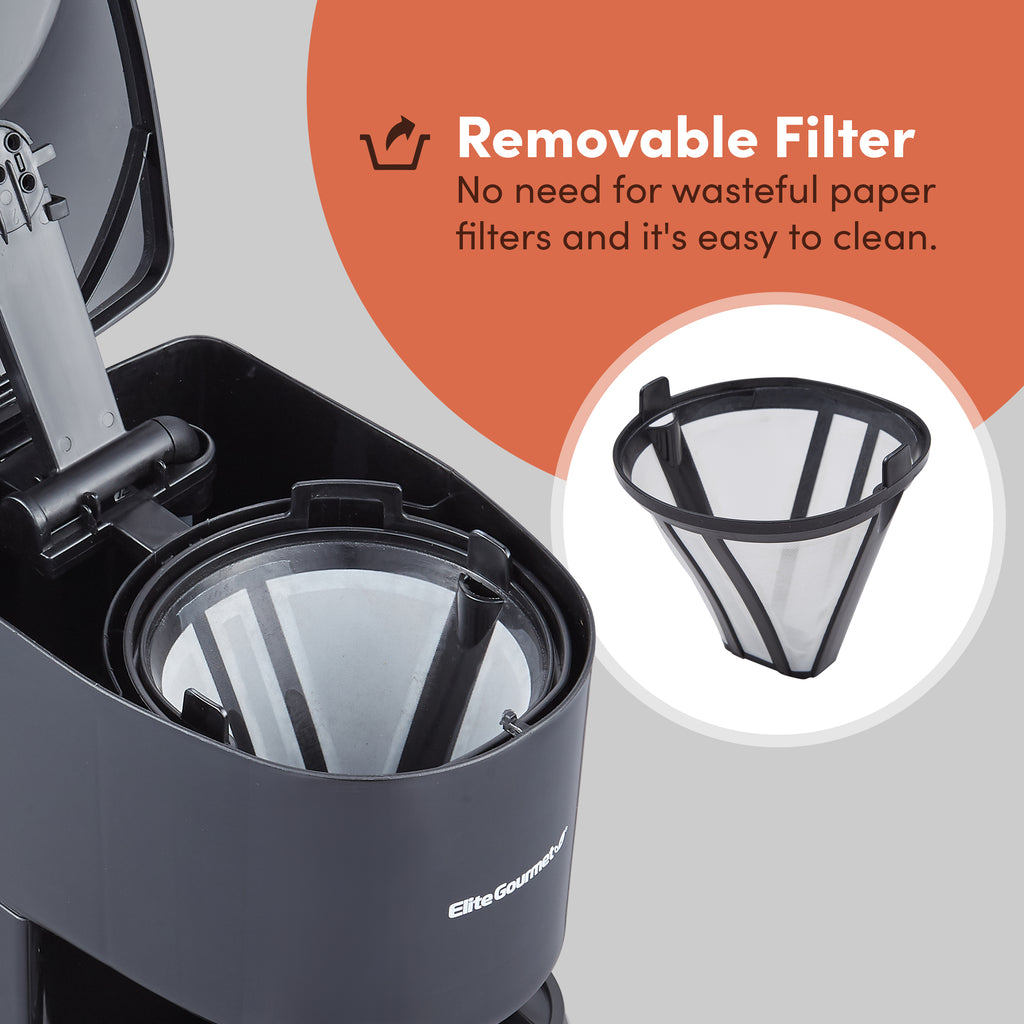 Removable Filter: No need for wasteful paper filers and it's easy to clean.