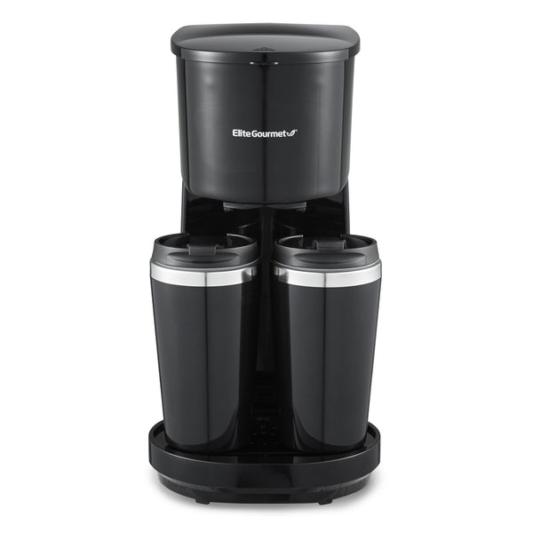 Dual Coffee Maker Brewer, Includes Two 14 Oz Travel Mugs