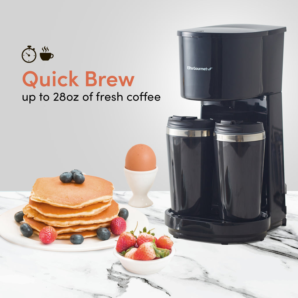 Dual Coffee Maker Brewer, Includes Two 14 Oz Travel Mugs – Shop