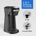2 in 1 Brewing Function. K-Cup, Ground Coffee.